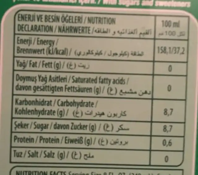 Içim Peach Nectar 1Lt ingredients label