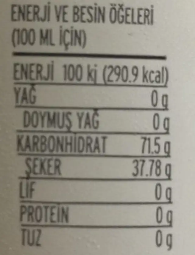 Sauce de Grenade nutrition facts table