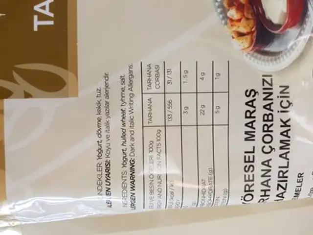 Maras Local Tarhana Soup ingredients label