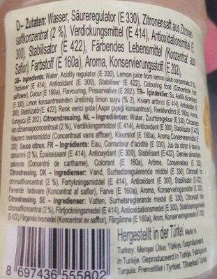 Limon nutrition facts table