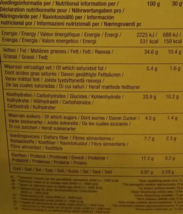 Fiesta mix tex-mex style nutrition facts table