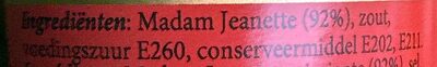 Madam Jeanette ingredients label
