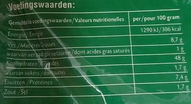 Maaltijd_formaat nutrition facts table