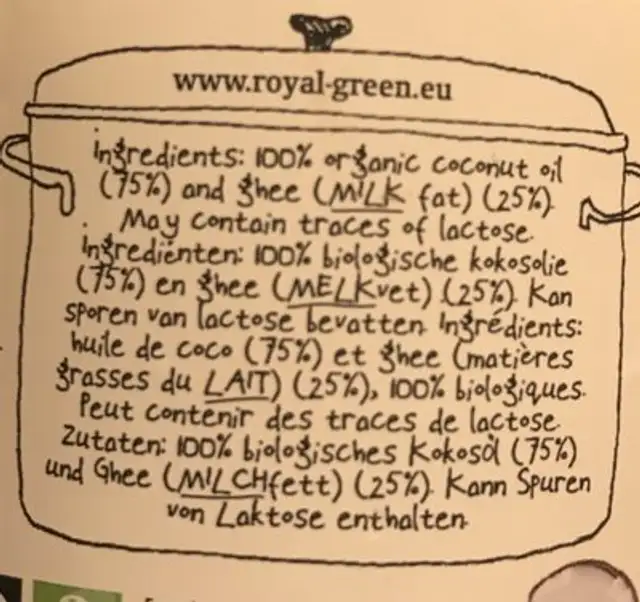 Royal Green Coconut Ghee ingredients label