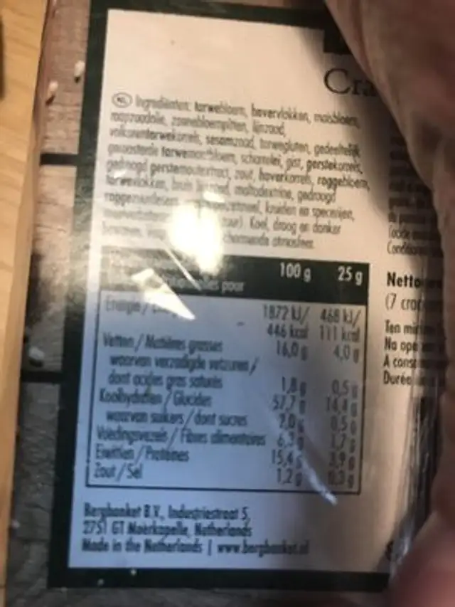 Crackers ingredients label