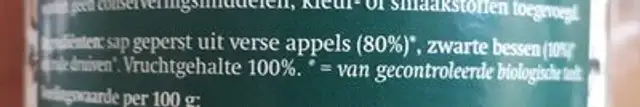 Appel & zwarte bes ingredients label