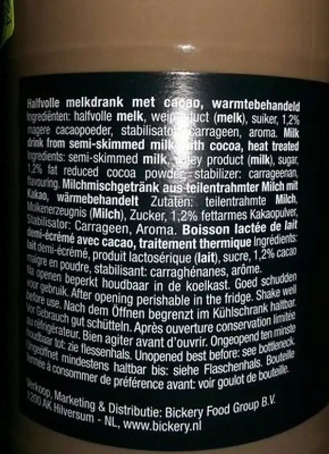 Chocomelk ingredients label