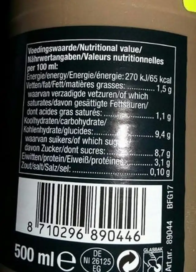 Chocomelk nutrition facts table