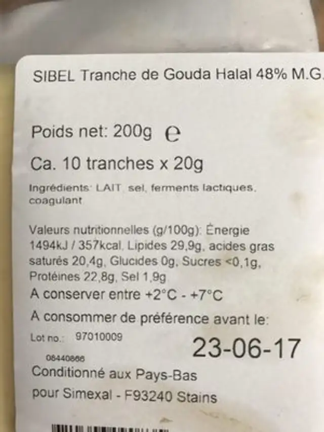 Si-bel fromage en tranches ingredients label