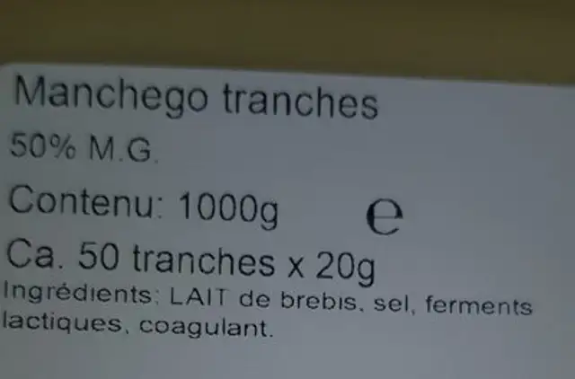 Manchego ingredients label