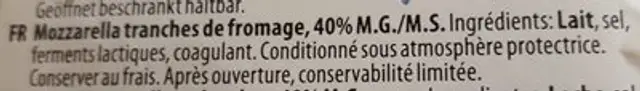 Mozzarella ingredients label