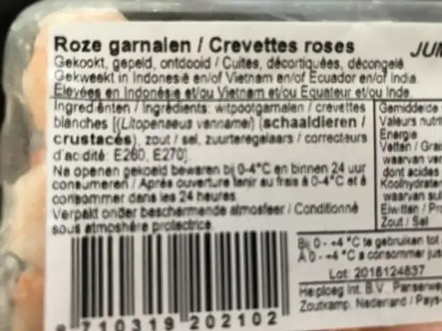 Crevettes Roses Jumbo, ingredients label