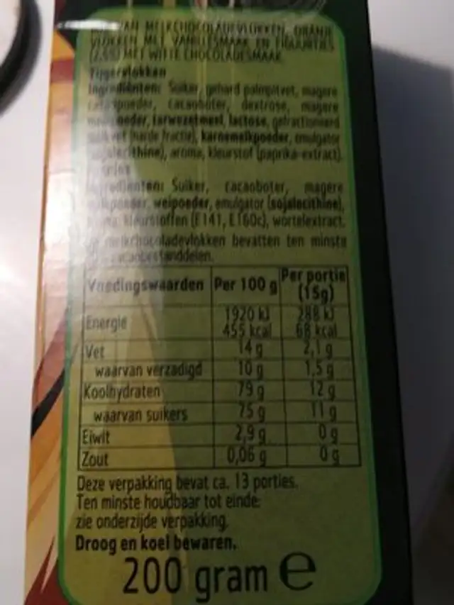 Tijgervlokken ingredients label