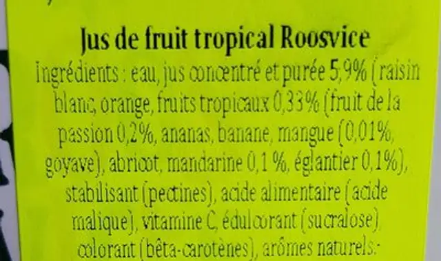 Fruit water ingredients label