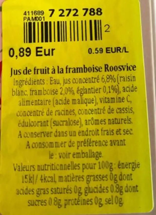 Fruit water ingredients label