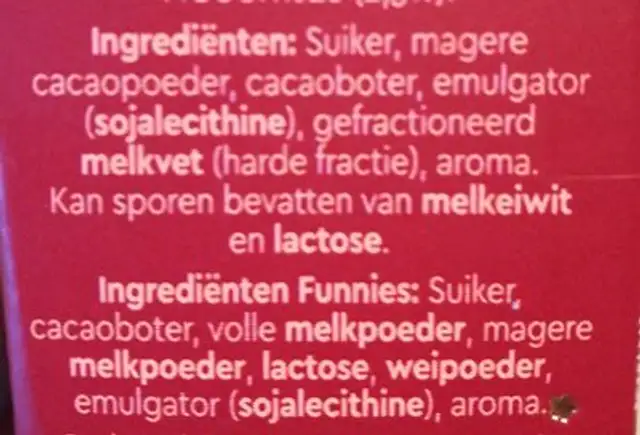 Pure Chocoladehagel met witte sterreties ingredients label