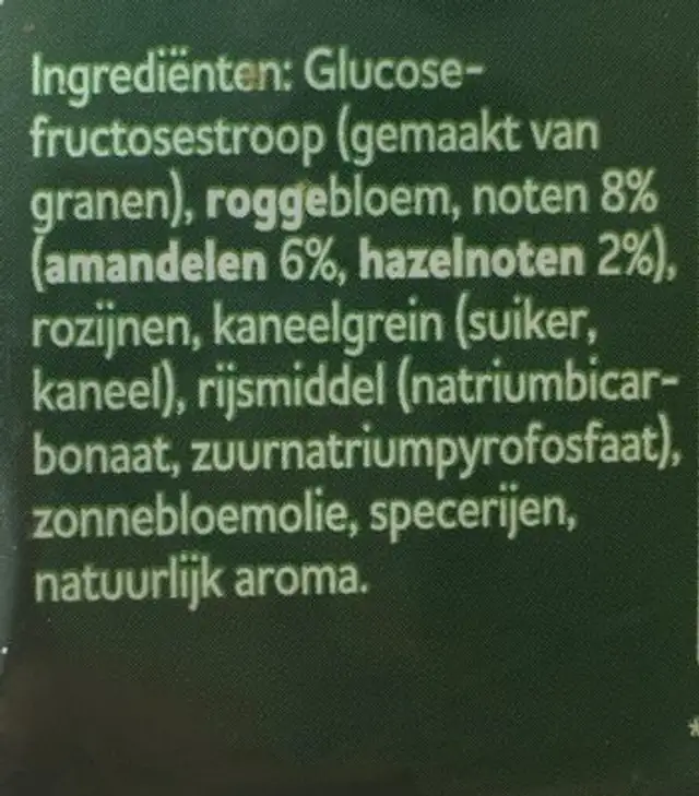 Overheerlijk Noten ingredients label