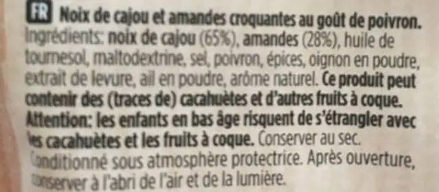 Duyvis P &N Almond & Mix Cashew Paprika ingredients label