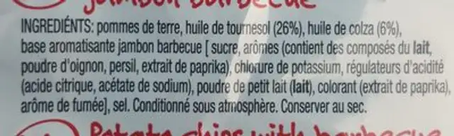 Chips Barbecue Ham 200G ingredients label