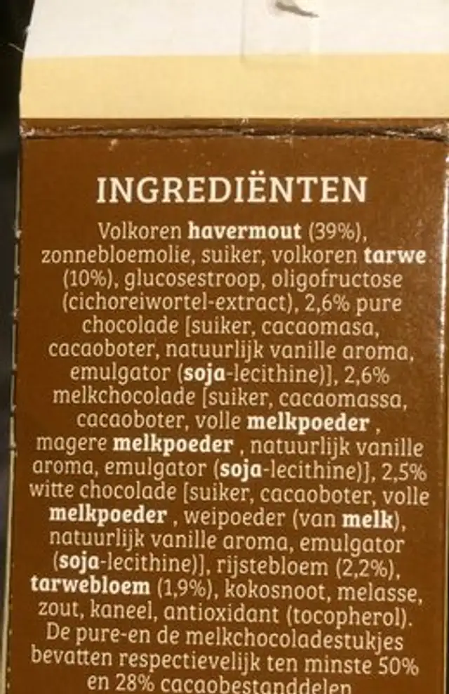 Quaker Cruesli Limited Edition Triple Chocolates ingredients label