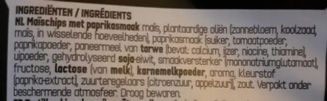 Doritos Pure Paprika ingredients label