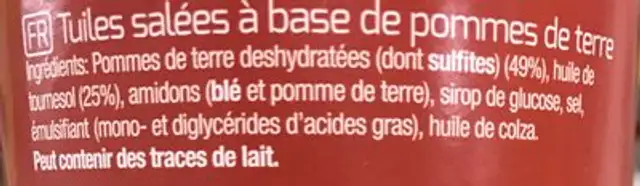 Lay's Stax original ingredients label