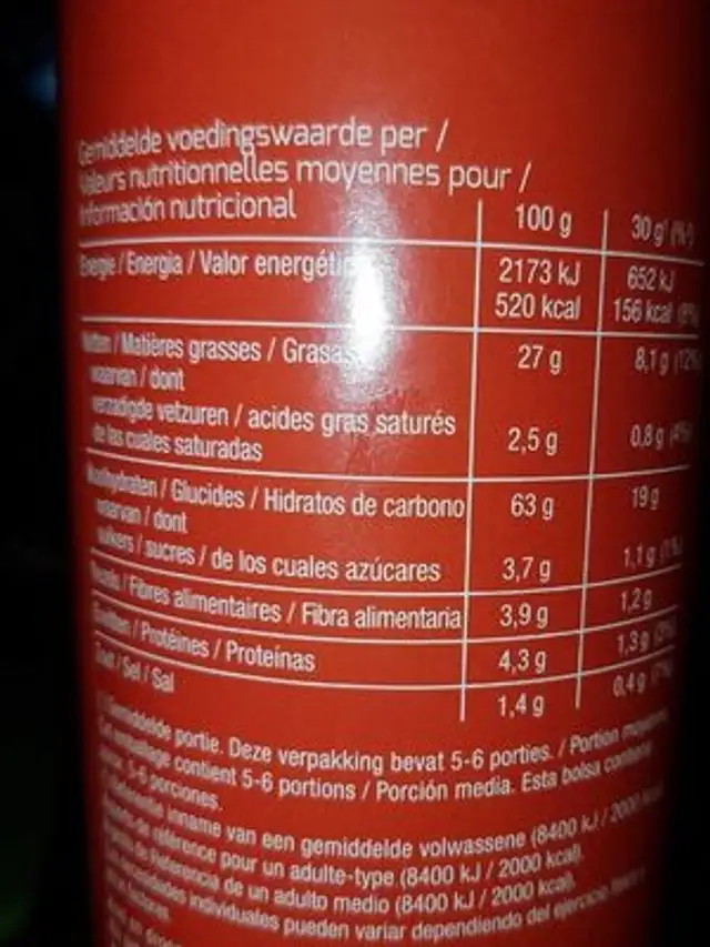 Lay's Stax original nutrition facts table