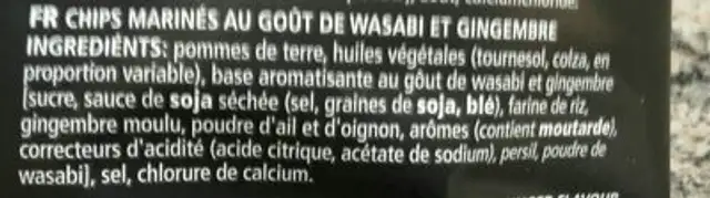 Japanese sweet - Wasabi Ginger ingredients label