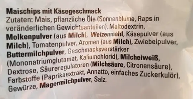 Nacho Cheese ingredients label