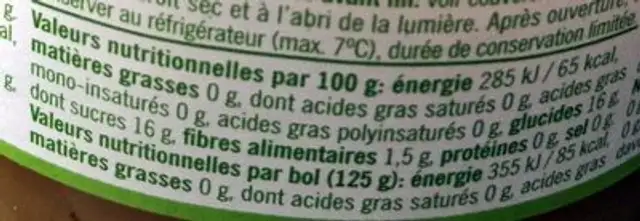 Biologische Appelmoes Pot nutrition facts table