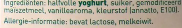 Halfvolle Yoghurt Vanille Pak 1 Liter (zaanse Hoeve) ingredients label