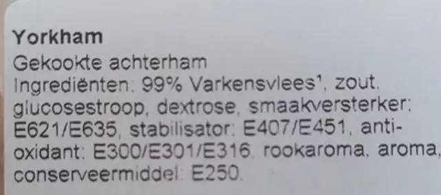 Jambon ingredients label