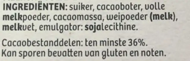 Verkade Chocoladeletter Melk 135 Gram ingredients label