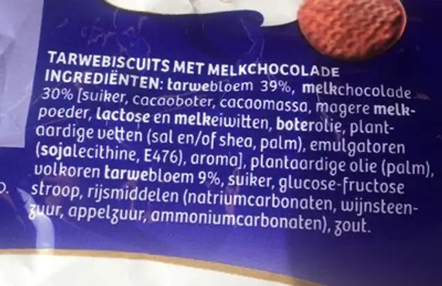 Verkade, Digestive Melk - De Enige Echte ingredients label