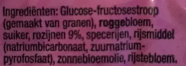 Snelle Jelle Rozijnen ingredients label