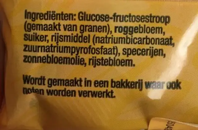 Krachtige ontbijtkoek ingredients label