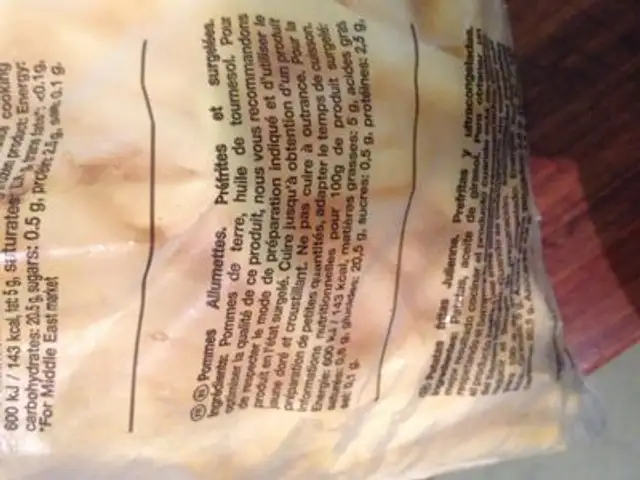 Freez'chill' ingredients label