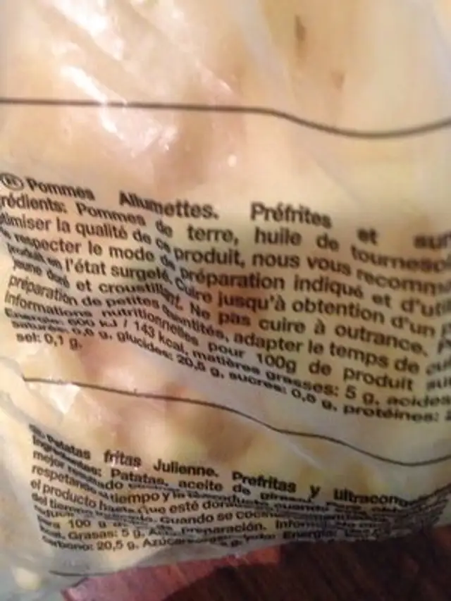 Freez'chill' nutrition facts table
