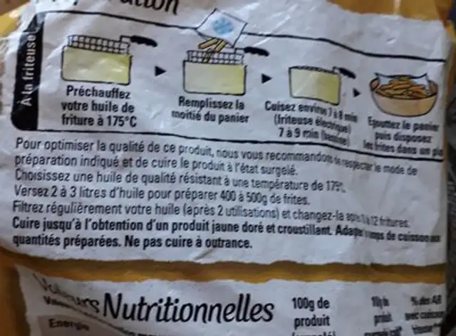Frites Allumettes Golden ingredients label