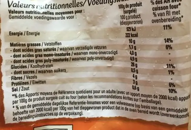 Mccain Mini Rösti nutrition facts table