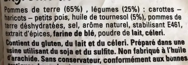 Rösti de Pommes de Terre aux Légumes ingredients label