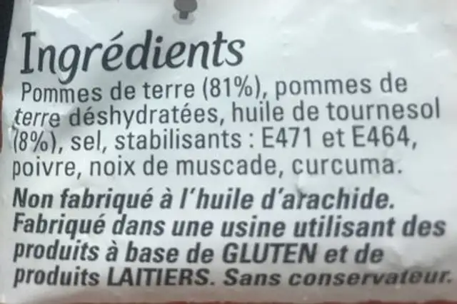 La Noisette ingredients label