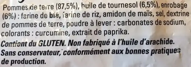 Just au Four Allumette ingredients label