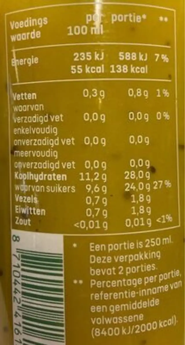 Versgeperst sap sinaappel kiwi nutrition facts table