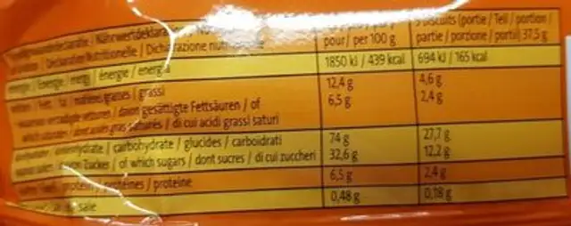 Mini Bisc Fourré Choco nutrition facts table