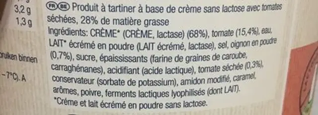 Crémeux tomates séchées ingredients label