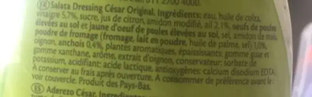 Remia Original Caesar Salad Dressing ingredients label