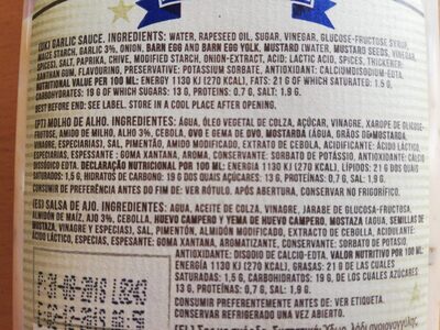 American garlic soße nutrition facts table