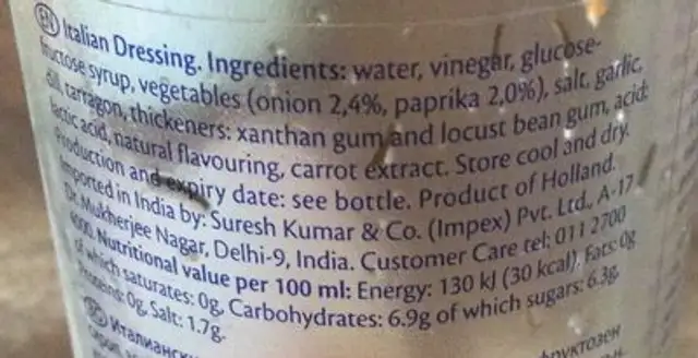Remia Salad Italian Dressing With Onion,paprika and Fine Herbs ingredients label