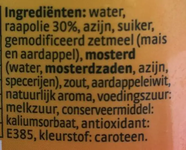 Remia Mayolijn ingredients label